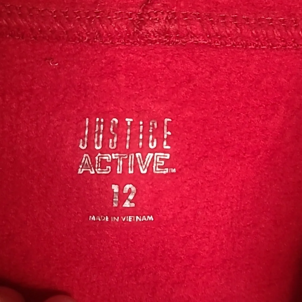 Justice Active Girls 12 sequin bling Full Zip Up faux fur red hoodie